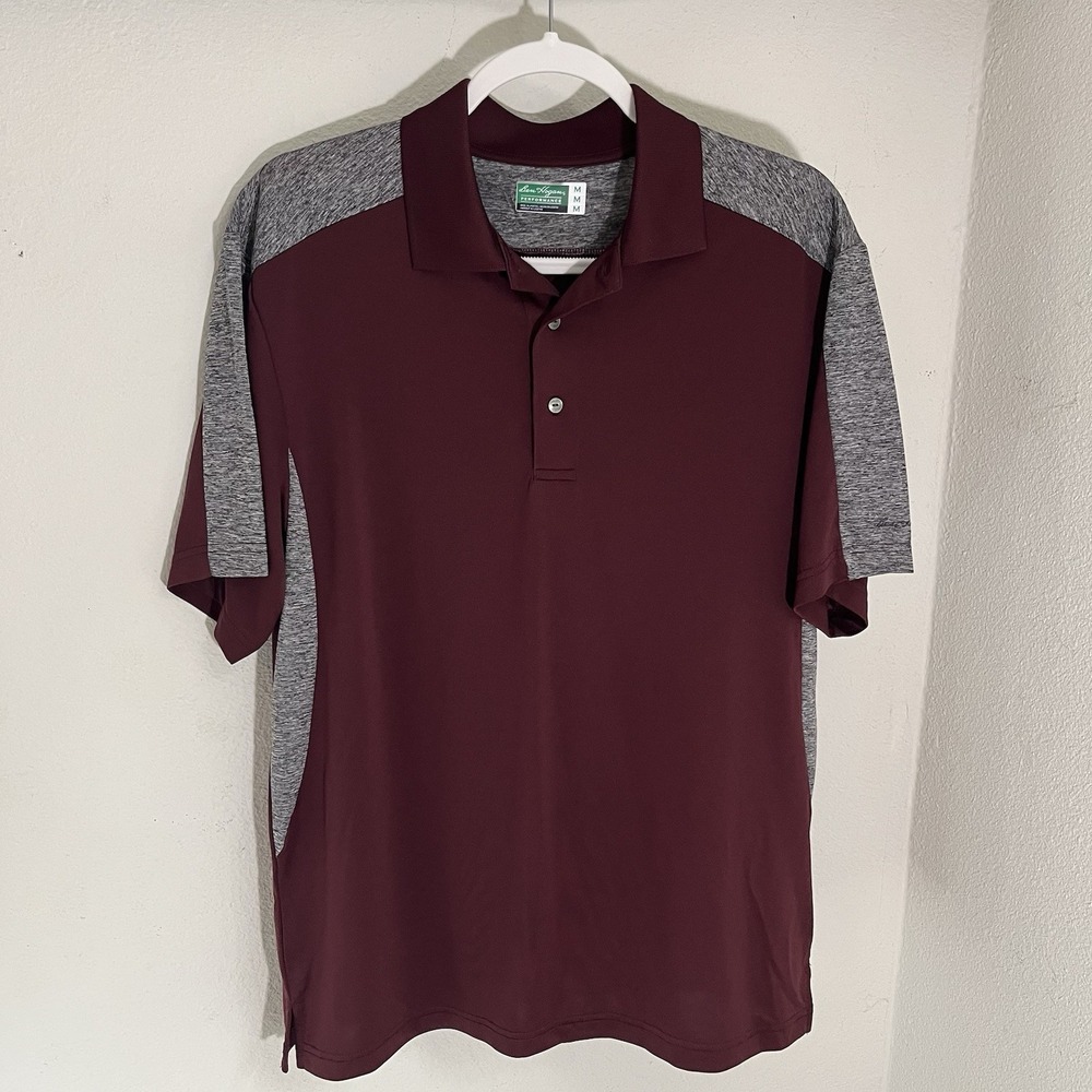 Ben Hogan Performance Polo Men's M Maroon Gray Short Sleeve Stretch Golf